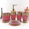 AMSS 5 Piece Stunning Bathroom Accessories Set in Crystal Like Resin Tumbler Dispenser Soap Dish Cups (Red B) view 1