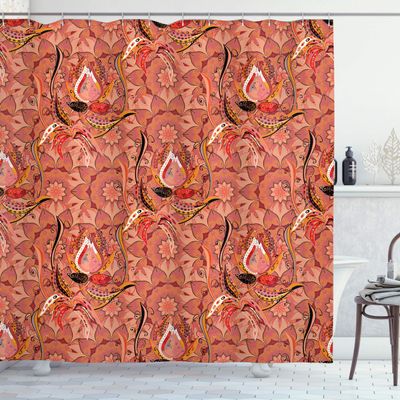 Ambesonne Peach Shower Curtain, Hand Drawn Floral Arrangement Vibrant Colors Nature Drawing Style Abstract, Cloth Fabric Bathroom Decor Set with Hooks, 69" W x 70" L, Peach Orange Black