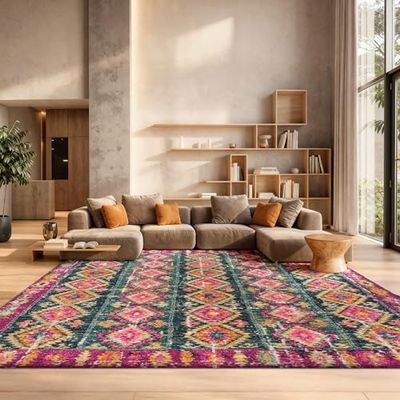 SAFAVIEH Area Rug 8x10 - Madison Collection - Large - Fuchsia & Blue, Boho Chic Distressed Design, Non-Shedding & Easy Cleaning, Ideal for Living Room, Bedroom, Office, Dining Space (MAD129F)