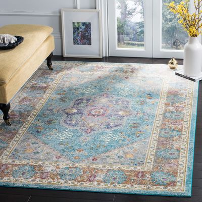 SAFAVIEH Area Rug 8x10 - Aria Collection - Large - Blue & Creme, Boho Medallion Distressed Design, Non-Shedding & Easy Cleaning, Ideal for Living Room, Bedroom, Office, Dining Space (ARA100B)