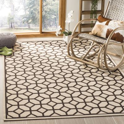 SAFAVIEH Washable Rug Outdoor Linden Collection - 4' x 6', Natural & Brown, Non-Shedding & Easy to Clean, Ideal for Patio, Backyard, Mudroom (LND127B)