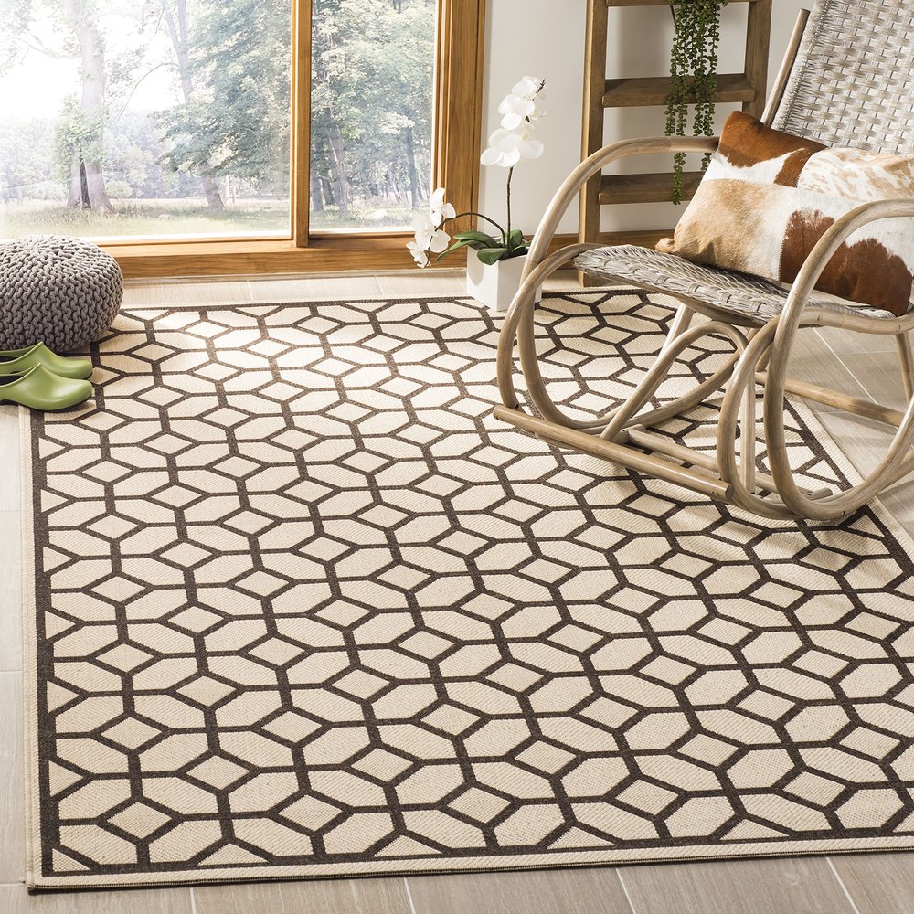 SAFAVIEH Washable Rug Outdoor Linden Collection - 4' x 6', Natural & Brown, Non-Shedding & Easy to Clean, Ideal for Patio, Backyard, Mudroom (LND127B)