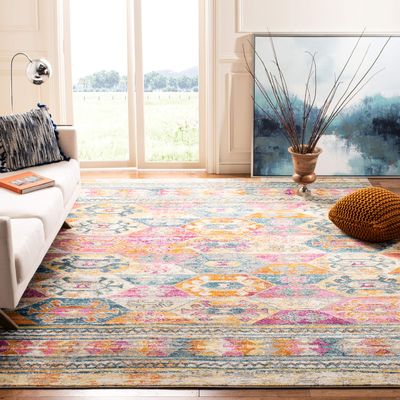 SAFAVIEH Area Rug 8x10 - Madison Collection - Large - Blue & Fuchsia, Moroccan Boho Distressed Design, Non-Shedding & Easy Cleaning, Ideal for Living Room, Bedroom, Office, Dining Space (MAD118C)