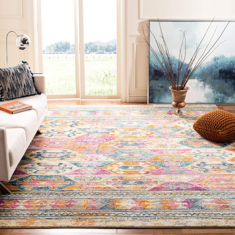 SAFAVIEH Area Rug 8x10 - Madison Collection - Large - Blue & Fuchsia, Moroccan Boho Distressed Design, Non-Shedding & Easy Cleaning, Ideal for Living Room, Bedroom, Office, Dining Space (MAD118C)