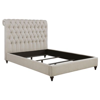 Coaster Home Furnishings - Devon - Wood - Upholstered Panel Bed with Tall Rolled Headboard, Button Tufting, Nail Head Trim and Turned Legs - Bedroom - Eastern King Size - Beige - 300525KE