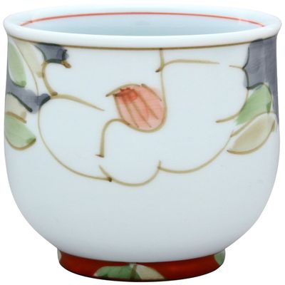24to3(Nishitomi) Hasami Ware Senuemon Pottery Colorful Camellia Teacup Red