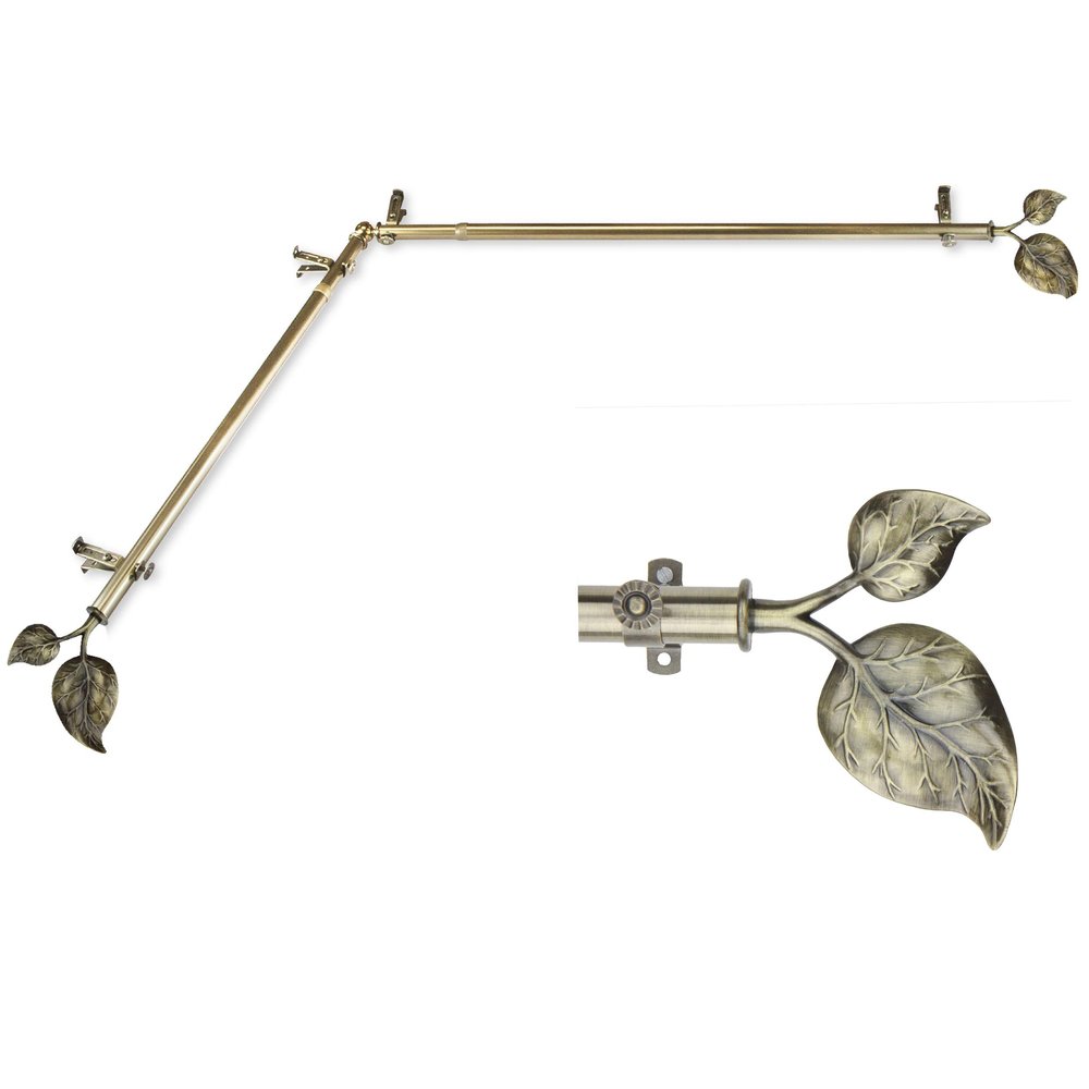 A&F Rod Decor - Leaf Corner Window Curtain Rod 120-170 inch (Each Side) - Antique Brass