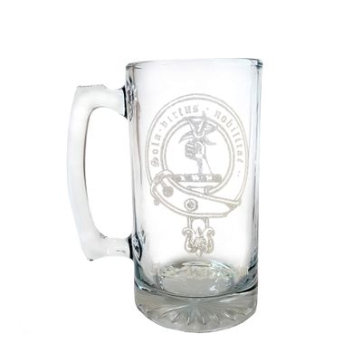 Clan Henderson Scottish Crest Glass Stein, 27oz Engraved Family Coat of Arms Beer Mug  Personalized Scottish Clan Gift