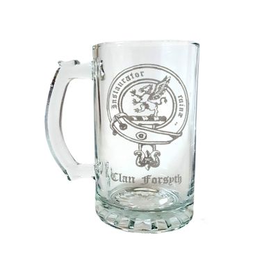 Forsyth Scottish Clan Crest Glass Stein 27 oz  Personalized Heraldic Engraving