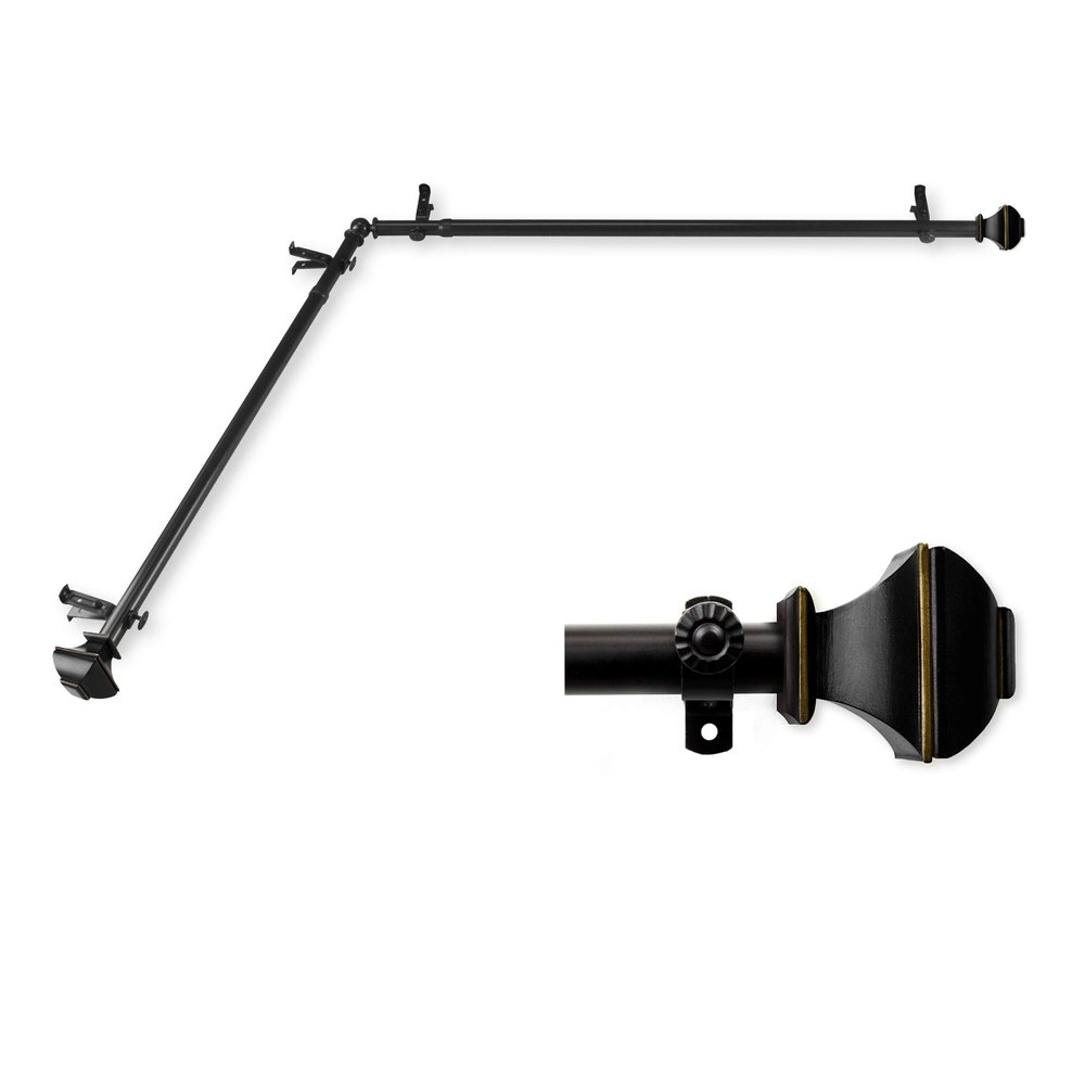 A&F Rod Decor - Phife Corner Window Curtain Rod 120-170 inch (each side) - Black