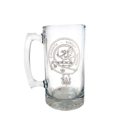 MacBeth Scottish Clan Crest Glass Stein 27 oz  Personalized Heraldic Engraving