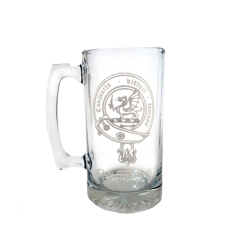 MacBeth Scottish Clan Crest Glass Stein 27 oz  Personalized Heraldic Engraving