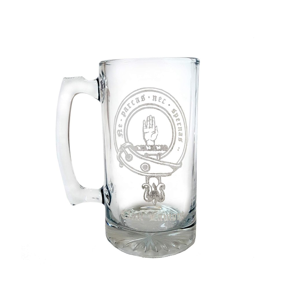 Lamont Scottish Clan Crest 27oz Glass Stein  Personalized Heraldic Engraving