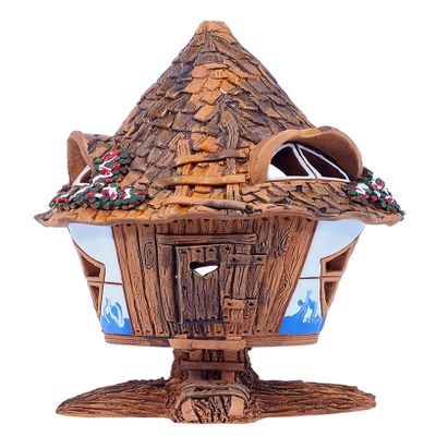 Midene Ceramic Art Tealight Candle Holder Room Decoration Handcrafted Collectible Miniature Light House Luna Fairy House in Forest B97N