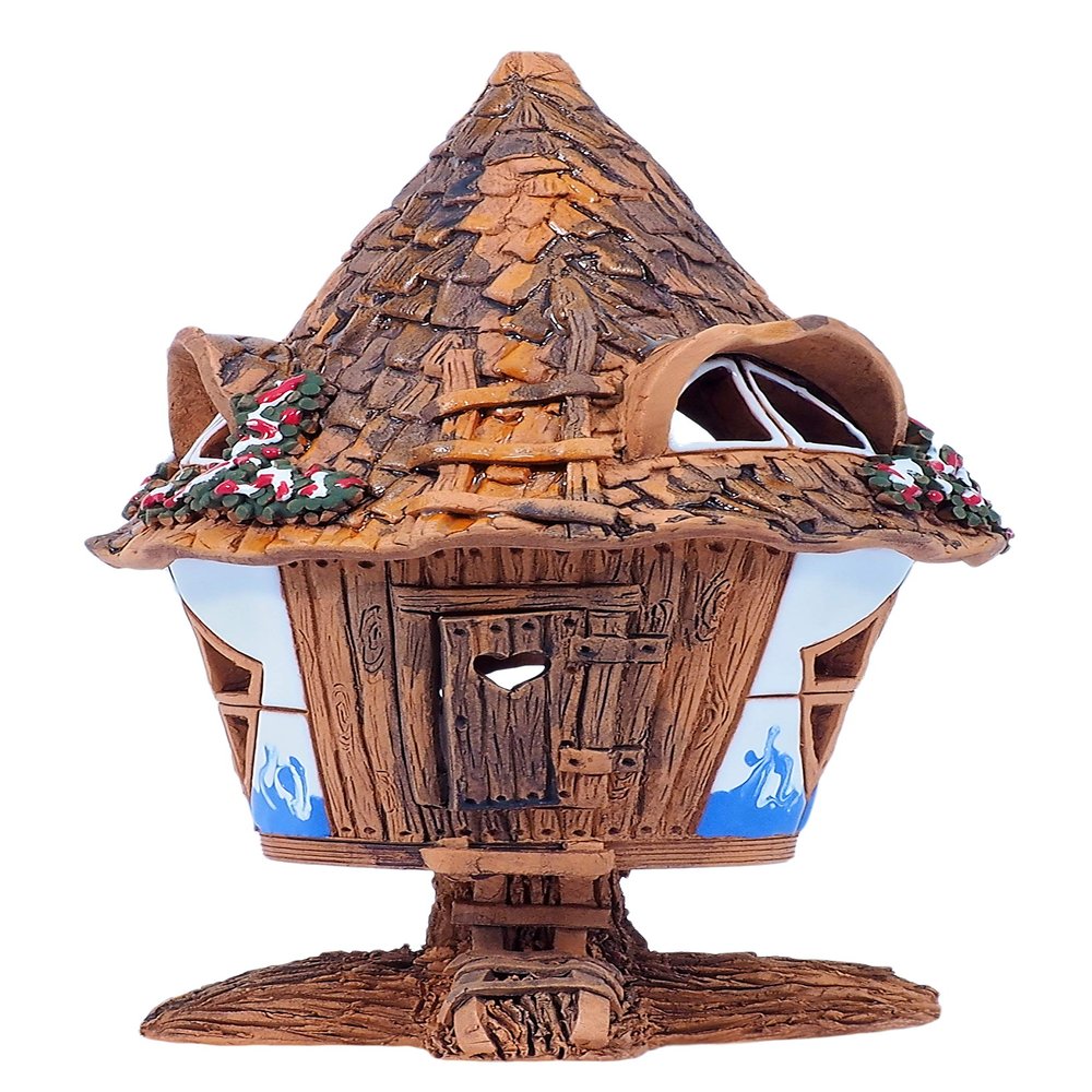 Midene Ceramic Art Tealight Candle Holder Room Decoration Handcrafted Collectible Miniature Light House Luna Fairy House in Forest B97N