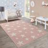Paco Home Modern Short-Pile Kids Rug Star Design Children's Room Pastel Pink White, Size:6'7" x 9'2" view 1
