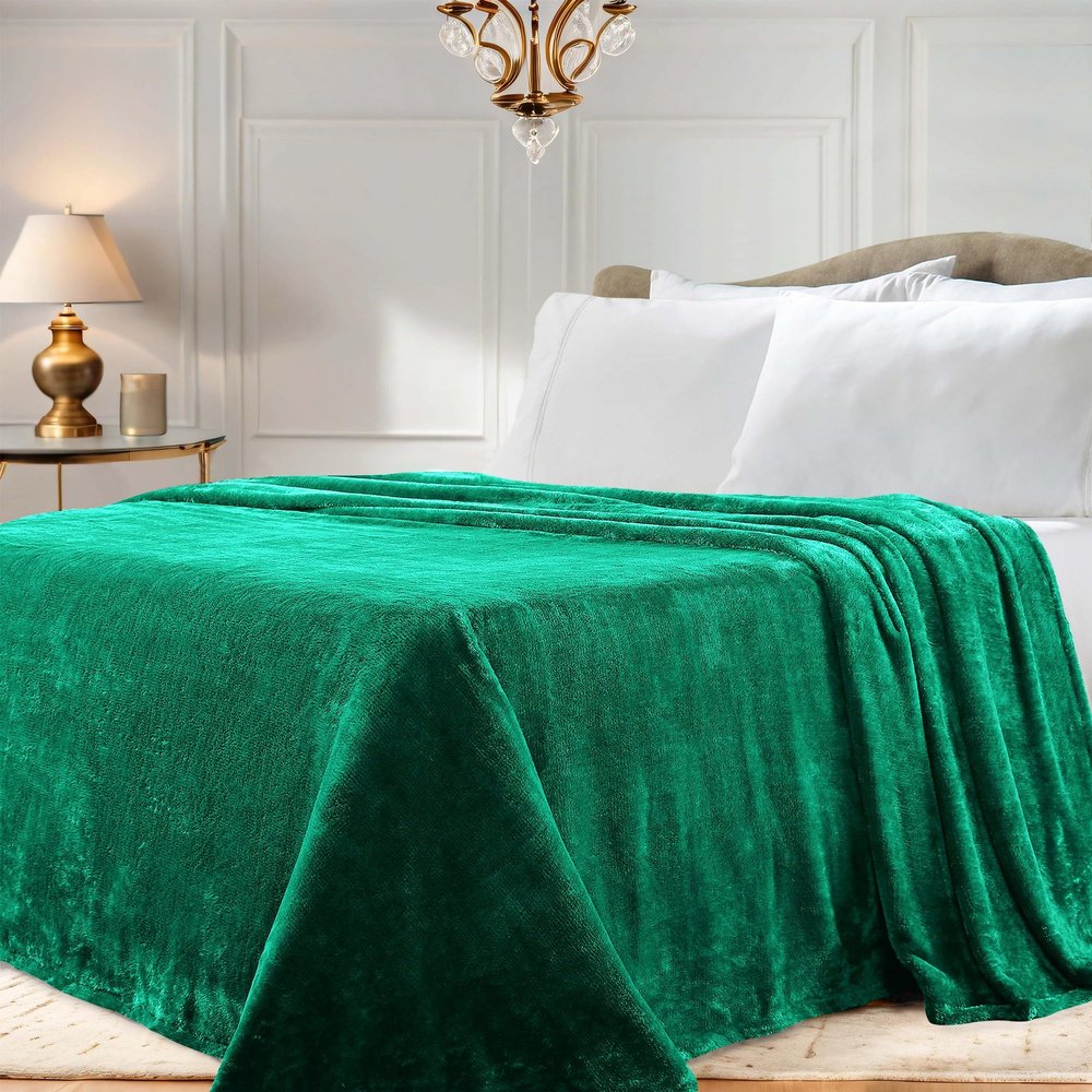 BNM Solid Fleece Blanket, Thick, Cozy, Warm Blankets, Velvety Soft Plush Bedding and Sofa Throw, Cute Bedroom Decor, Fuzzy Cover, Medium Weight Comfort Essentials, King, Evergreen