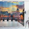 Ambesonne Italy Shower Curtain, Vatican Rome View in The Evening Landmark Travel Italian Destination Image Print, Cloth Fabric Bathroom Decor Set with Hooks, 69" W x 70" L, Salmon Slate Blue view 1