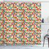 Ambesonne Geometric Shower Curtain, Japanese Interlocking Pattern with Circles and Flower Blooms Far, Cloth Fabric Bathroom Decor Set with Hooks, 69" W x 84" L, Lime Green Vermilion view 1
