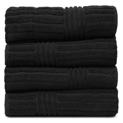 BC BARE COTTON Luxury Hotel & Spa 100% Natural Turkish Cotton Ribbed Channel Pattern Bath Towel (Set of 4) (Bath Towel - Set of 4, Black)