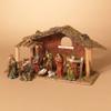 15.25-Inch Long Moss Stable with Set of 9 Resin Figurines Nativity Scene view 2
