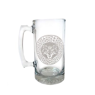 Celtic Wolf 27oz Stein, Engraved Design Large Glass Mug With Personalization Included