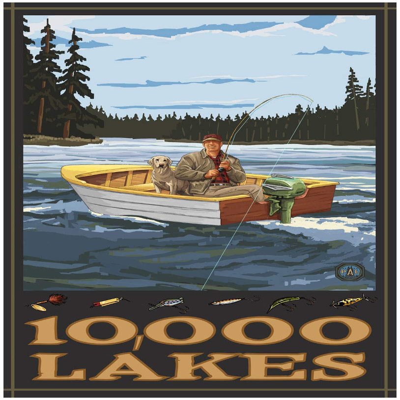 10,000 Lakes Fisherman In Boat Hills Giclee Art Print Poster from Travel Artwork by Artist Paul A. Lanquist 30" x 45"