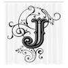 Ambesonne Letter J Shower Curtain, Shabby Form Classic Written Medieval Initials J Royal Noble Family Character, Cloth Fabric Bathroom Decor Set with Hooks, 69" W x 70" L, Black Grey view 2