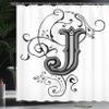 Ambesonne Letter J Shower Curtain, Shabby Form Classic Written Medieval Initials J Royal Noble Family Character, Cloth Fabric Bathroom Decor Set with Hooks, 69" W x 70" L, Black Grey view 3