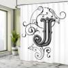 Ambesonne Letter J Shower Curtain, Shabby Form Classic Written Medieval Initials J Royal Noble Family Character, Cloth Fabric Bathroom Decor Set with Hooks, 69" W x 70" L, Black Grey view 4
