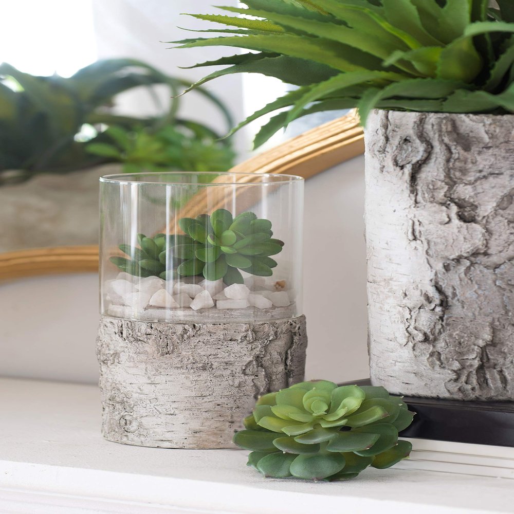 A&B Home 7.5" Modern Cylinder Candle Holder with Cement Base in Wood Design in Grey, 3.9" D x 3.9" W x 7.5" H (D1265)