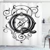 Ambesonne Initial Q Shower Curtain, Monochrome Medieval Style Flowers Flourishing Gothic Swirls Typography, Cloth Fabric Bathroom Decor Set with Hooks, 69" W x 70" L, White Black and Grey view 1