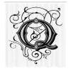 Ambesonne Initial Q Shower Curtain, Monochrome Medieval Style Flowers Flourishing Gothic Swirls Typography, Cloth Fabric Bathroom Decor Set with Hooks, 69" W x 70" L, White Black and Grey view 2