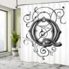 Ambesonne Initial Q Shower Curtain, Monochrome Medieval Style Flowers Flourishing Gothic Swirls Typography, Cloth Fabric Bathroom Decor Set with Hooks, 69" W x 70" L, White Black and Grey view 4