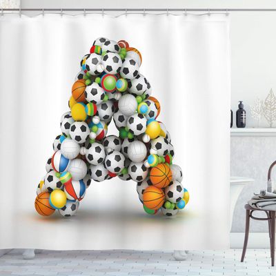 Ambesonne Letter a Shower Curtain, Sports Balls Stacked to Build The First Letter of The Alphabet Capital, Cloth Fabric Bathroom Decor Set with Hooks, 69" W x 75" L, Black Orange