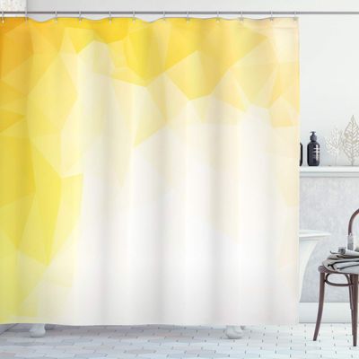 Ambesonne Yellow and White Shower Curtain, Fractal Mosaic Form with Simplistic Abstract Triangles with Ombre Effect, Cloth Fabric Bathroom Decor Set with Hooks, 69" W x 84" L, Yellow White