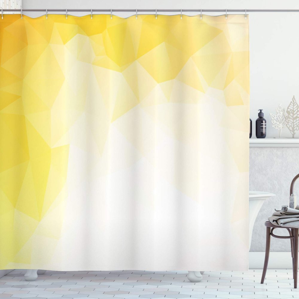 Ambesonne Yellow and White Shower Curtain, Fractal Mosaic Form with Simplistic Abstract Triangles with Ombre Effect, Cloth Fabric Bathroom Decor Set with Hooks, 69" W x 84" L, Yellow White