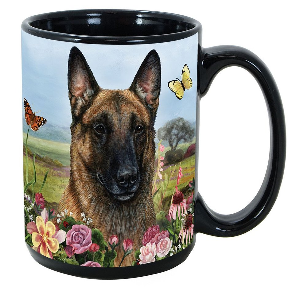 (Belgian Malinois) Garden Party 15 Oz Black Coffee Cup Mug, Dog & Cat Pet Gift, For Extreme Animal Lovers!
