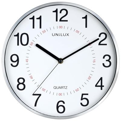 Unilux 400094280 Aria Metal Grey Modern Wall Clock with Second Hand 30.5 cm Double Hour Markings