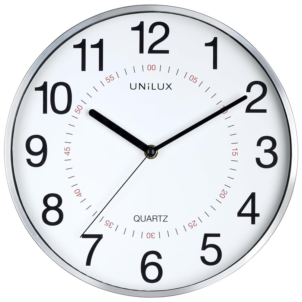Unilux 400094280 Aria Metal Grey Modern Wall Clock with Second Hand 30.5 cm Double Hour Markings
