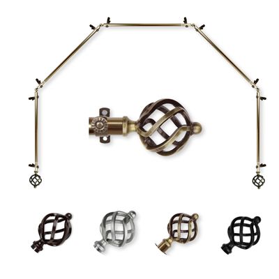 A&F Rod Dcor - Spin 13/16" 5-Sided Bay Window Curtain Rod 28-48 inch (each side) - Antique Brass