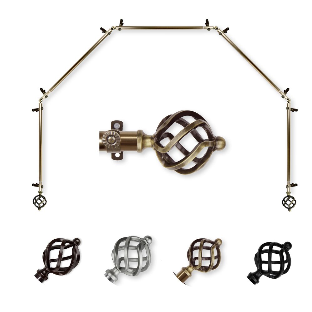 A&F Rod Dcor - Spin 13/16" 5-Sided Bay Window Curtain Rod 28-48 inch (each side) - Antique Brass