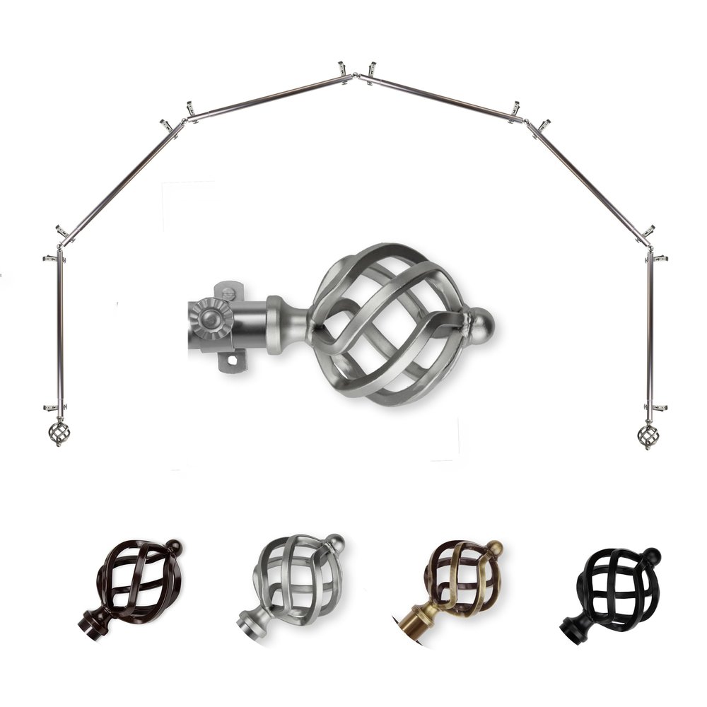 A&F Rod Dcor - Spin 13/16" 6-Sided Bay Window Curtain Rod 28-48 inch (each side) - Satin Nickel