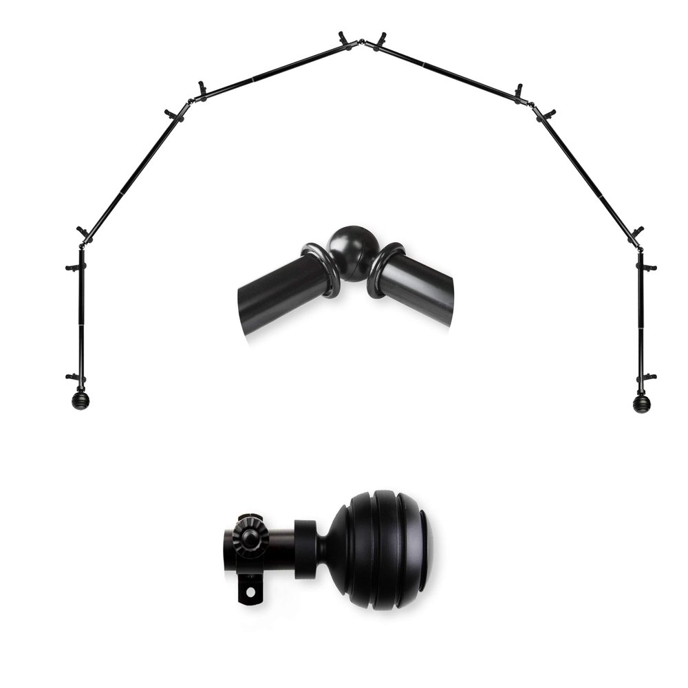A&F Rod Dcor - Dipper 13/16" 6-Sided Bay Window Curtain Rod 28-48 inch (each side) - Black