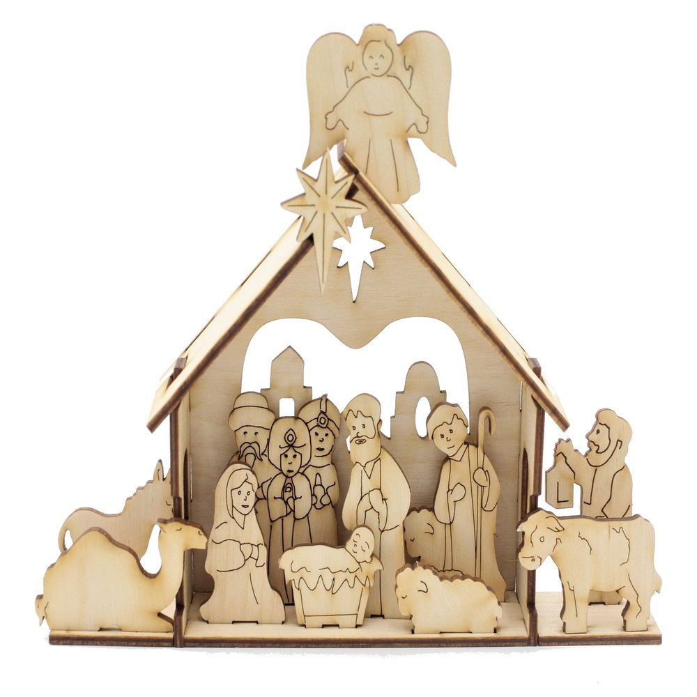 Rustic and Refined Design Natural Wood DIY Nativity Deluxe
