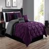 Grand Linen 7 Pieces Queen Size Dark Purple/Grey/Black Double-Needle Stitch Pinch Pleat All-Season Bedding-Down Alternative Embroidered Comforter Set view 1