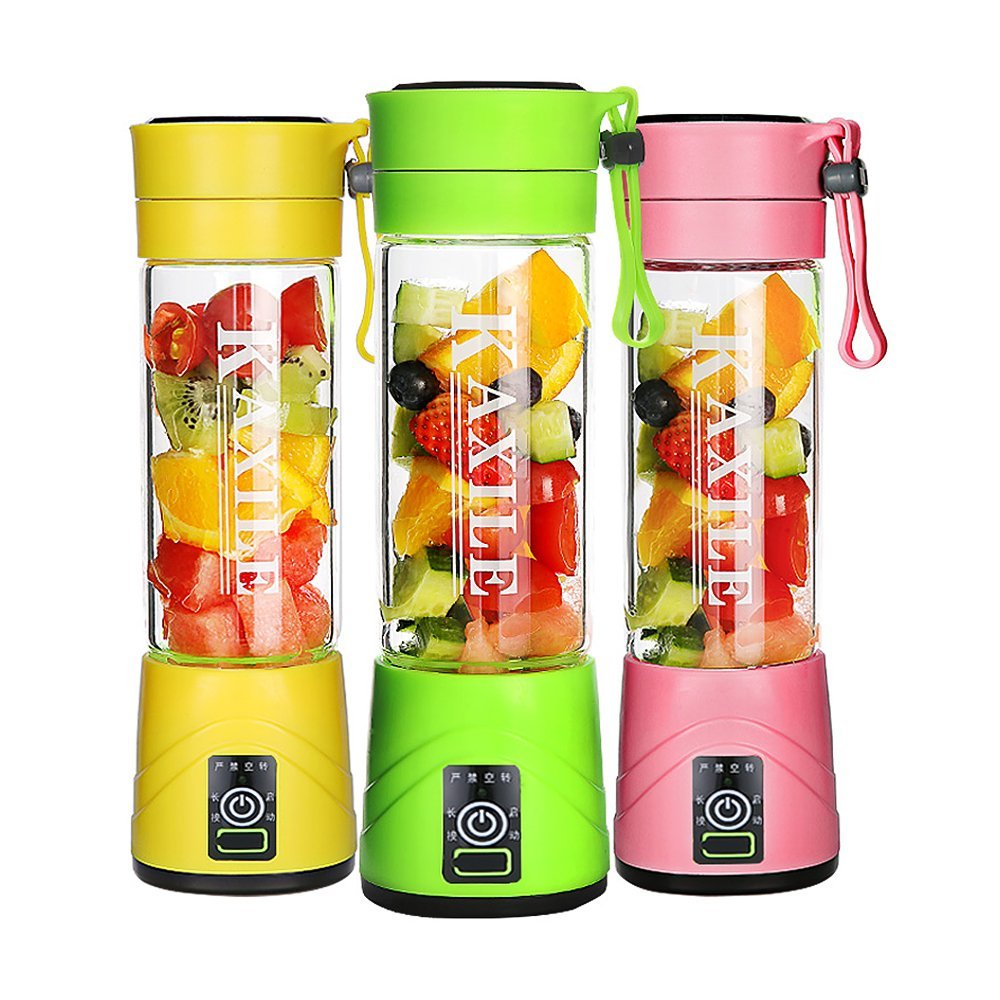 KAXILE Portable Juice Blender and Mixer Handheld USB Charger Cable Personal Size Electric Rechargeable Mixers Blenders (Four Blades Pink)