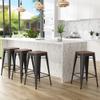 Andeworld Bar Stools Set of 4 Stackable Metal Bar Stools Industrial Counter Height Stools Backless Barstools with Wooden Seats (26 inch, Matte Black with Wooden Seats) view 1