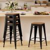 Andeworld Bar Stools Set of 4 Stackable Metal Bar Stools Industrial Counter Height Stools Backless Barstools with Wooden Seats (26 inch, Matte Black with Wooden Seats) view 3