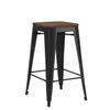 Andeworld Bar Stools Set of 4 Stackable Metal Bar Stools Industrial Counter Height Stools Backless Barstools with Wooden Seats (26 inch, Matte Black with Wooden Seats) view 4